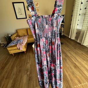 Kate Spade floral & cats smock midi dress